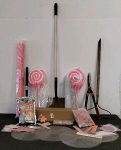 Assorted Lawn & Garden Tools With Decorative Props &ndash; Includes Shovel, Rake, Loppers, Candy Decor/Birthday