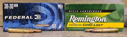 Federal Power-Shok & Remington Core-Lokt 30-30 Win, 150gr SP, Brass Case, 20 Rounds Per Box