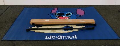 Two Black Tire Irons 29", And One Blue Lilo & Stitch Rug 62"x39"