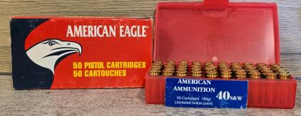 American Eagle & AMERC .40 S&W 50 Rounds Each, 165gr FMJ & 180gr JHP, Brass Case