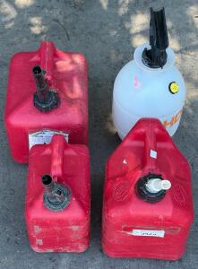 3 Blitz & Midwest Gallon Gasoline Cans, HDX 2-Gallon Pump Sprayer, Red & White Plastic