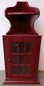 Red Wooden Corner Display Cabinet With Glass-Paned Door and Shelf, Traditional Style