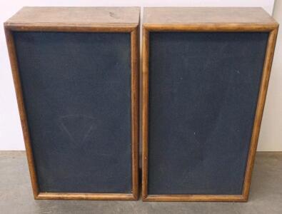 (2) Vintage Floor-Standing Wood Speaker Cabinets, Black Grilles, 30"x20"x12", Pair