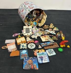 Vintage & Modern Refrigerator Magnets With State, Travel & Holiday Themes In Tin