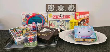 Yahtzee, The Crazy Plane Game Monopoly, 2 Serving/Display Trays, Lunchbox, And More