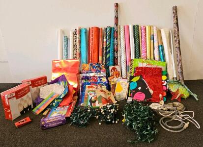 Set Of Reusable Gift Bags &ndash; Assorted Sizes And Designs, Assorted Wrapping Papers, Wrapping Accessories, Cards, Gift Tags, Assorted String Lights In Various Colors