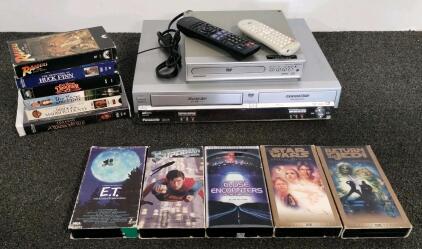 Panasonic DMR-E75VP DVD/VHS Recorder Combo, Remotes, Magnavox DVD Player, 11 VHS Tapes, Superman, Indiana Jones, Star wars, And More