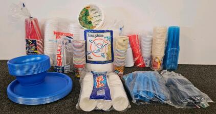 Disposable Tableware &mdash; Cups, Plates, Bowls, & Utensils&mdash;Mixed Brands, 450+ Pieces