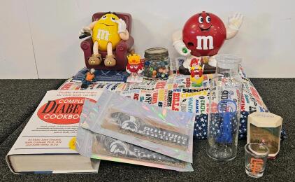 M&M&rsquo;s Dispensers, NFL Blanket, Marbles, Cookbook, Stickers, Glassware