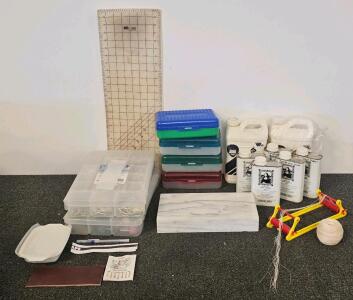 Arts & Crafts Supplies: Bob Ross Thinner, Dritz Ruler, Marble Slab, Organizers, Tools
