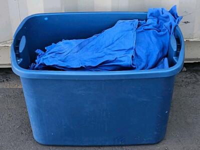 Bulk Lot Blue Microfiber Cleaning Cloths 16x16 in, 40-60 Towels, Stitched Edges, Plastic Tote