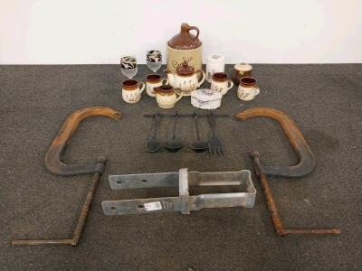 Simpson Strong-Tie CBS44 Steel Column Base, Two 12" C-Clamps, Various Glassware