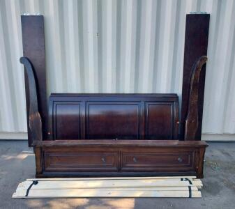 Ashley Furniture King Sleigh Storage Bed Frame, Model B697-78, 2 Drawer, Dark Brown Wood, Vietnam