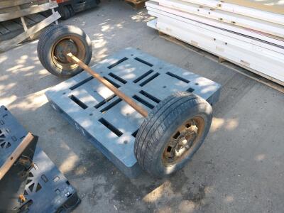 Single Steel Trailer Axle with Vee Rubber 175/70R13 Tubeless Tires, 4-Lug Rims, Rusted Condition