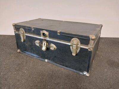 Seward Footlocker Storage Trunk, 30"x16"x12", Black Vinyl, Metal Trim, Lock & Padlock