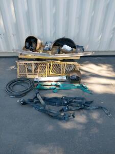 Heavy-Duty Metal Mesh Utility Cart with Removable Sides, Approx. 48" x 24" Deck, Various 90's Era GM Parts, Air Hose & More
