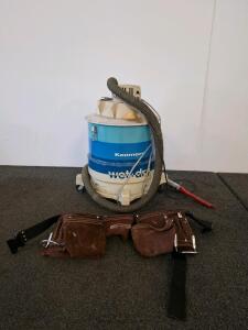 Kenmore Wet/Dry Shop Vacuum 8 Gallon 2.25 HP with Hose (powered on) & McGuire-Nicholas Leather Tool Belt