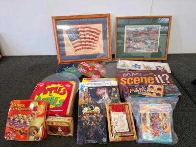 Bulk Lot Board Games, Puzzles, Holiday Plates, Framed Art &ndash; Apples to Apples, Disney, Ravensburger