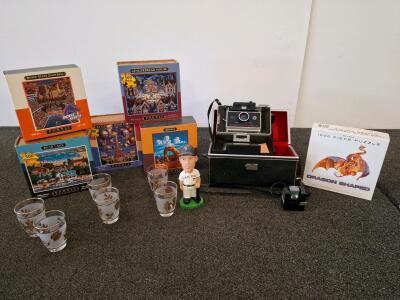 Polaroid Countdown 90 Land Camera, Folding, 114mm f/8.8 Lens, Case, Flash, ca. 1970s, USA, puzzles and more