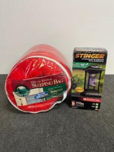 Ozark Trail Deluxe Ripstop Sleeping Bag and Stinger Cordless Insect Zapper Lantern