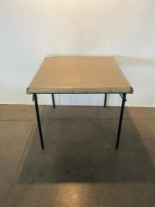 Vintage Folding Card Table, 30"x30", Beige Top, Metal Legs