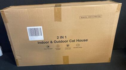 2-IN-1 Indoor & Outdoor Cat House, Model 2025-GJWMX7040, Insulated, 29"x16.5"x14", Elevated Design - New In Box