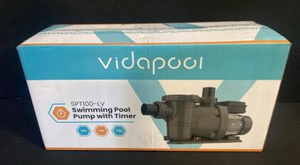 Vidapool SPT100-LV 1 HP Swimming Pool Pump with Timer, 4800 GPH, 115V, 1.5" Discharge New In Box