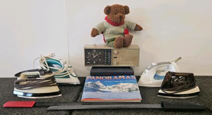 Mixed Lot: GE Auto Shut-Off Steam Iron, Sunbeam Steam Master, Vintage Sunbeam Steam Iron (all tested, works)