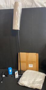 Modern Black Floor Lamp with Remote-Controlled LED Bulb, 50"x60" White Artificial Fur Throw - New in Box