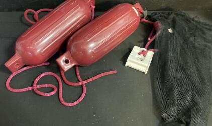 Dockmate by Overton&rsquo;s Pair of 23"x6.5" Burgundy Boat Fenders with Rope & Mesh Storage Bag