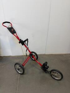 Bag Boy SCS 4.5 Manual 3-Wheel Golf Push Cart, Red, Foldable Steel Frame, Ergonomic Handle