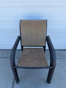 Stackable Outdoor Patio Chairs, Brown Mesh & Metal Frame, Set of 3, Armrests