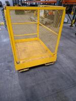 Steel Forklift Man Basket Platform, 3x3Ft, Mesh Sides, Yellow, Swivel Casters, Chain Entry - 2