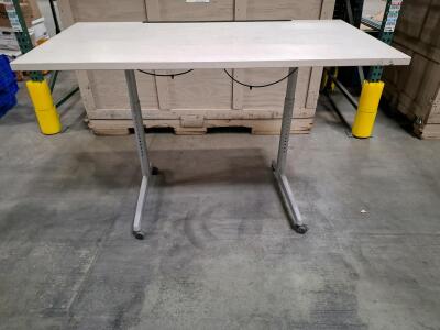 Adjustable Height Office Desk, 60"x30", Steel Frame, Casters, Cable Management, Manual Adjust