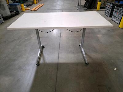 Mobile Adjustable Height Office Desk/Table, Manual, 60"x30", Metal Frame, Off-White Top