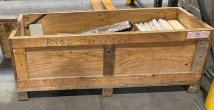 RSOI Station Signs Set with Hardware in 60x22x22&rdquo; Crate, Approx 10 Signs, Mixed Materials