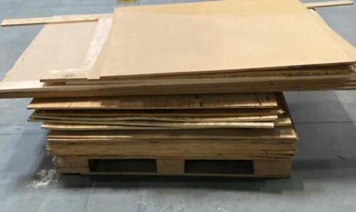 Pallet of Mixed Plywood and MDF Sheets, Approx. 15 Pieces, 48" x 48", 1/2" to 3/4" Thick