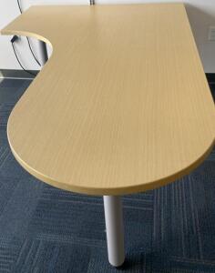 Peninsula Office Desk, Light Woodgrain Laminate, Metal Legs with Casters, 71" x 30" x 29.5"