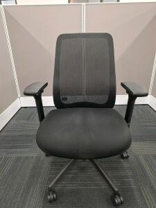 Black Ergonomic Mesh-Back Office Chair, Adjustable Arms, Rolling Base, Fabric Seat, 17-22" Height