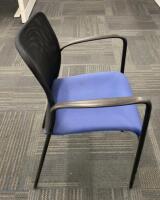 (9) Stackable Guest Chair with Armrests, Mesh Back, Blue Upholstered Seat, Metal Frame, 23"x23"x33" - 3