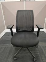 Black Ergonomic Mesh-Back Office Chair, Adjustable Arms, Rolling Base, Fabric Seat, 17-22" Height