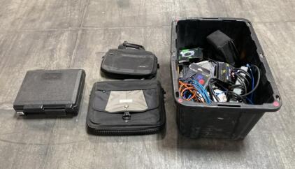 Mixed Lot: Fluke 6100 Case, Samsonite Bags, Cables, Power Strips, Thermaltake Fan, Accessories
