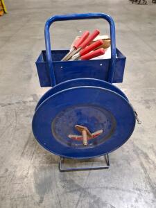 Industrial Strapping Dispenser Cart with Tools, Compatible with 1/2" to 3/4" Steel and Poly Strapping