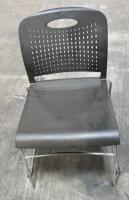 Set of 12 Black Stackable Sled Base Plastic Chairs with Rolling Cart - 2