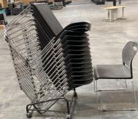 Set of 12 Black Stackable Sled Base Plastic Chairs with Rolling Cart - 3