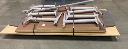 Set of Modular Office Desks, 72"x30", Silver Metal Frames, Brown/Grey Tops, Casters