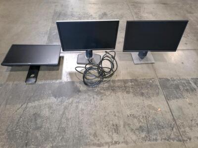 3x Dell 24-inch LED-LCD Monitors, 1920x1080, Adjustable Stand, Power/Data Cables