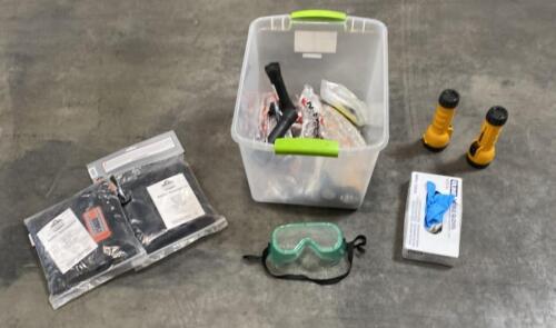 Workplace Safety Kit with Ergodyne Proflex #1400 Back Supports, Flashlights, Goggles, Gloves, Bin