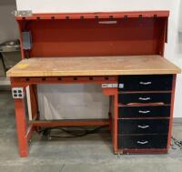 Industrial Steel Workbench 72"x30" w/ Maple Top, 4 Drawers, Power Outlets, Overhead Shelf