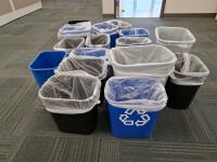 15 Rectangular Office Trash and Recycling Bins, 5.5 Gallon Capacity, Plastic, Black/Blue/White - 3